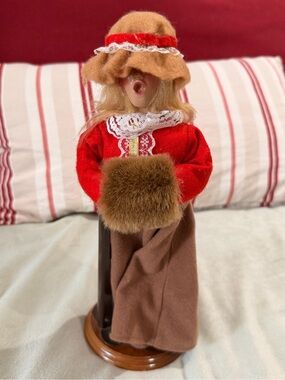 Vintage Victorian-Style Holiday Caroler Figurine in Red and Brown